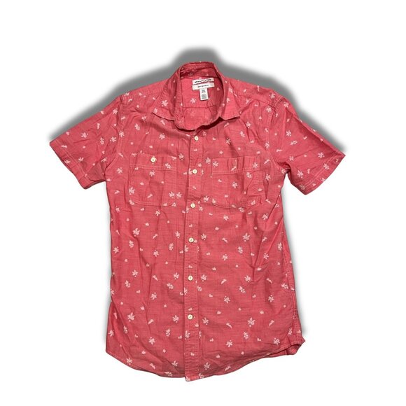 4mazon Essentials Mens Red Floral Short Sleeve Button-Up Shirt XS Cotton - Picture 2 of 4